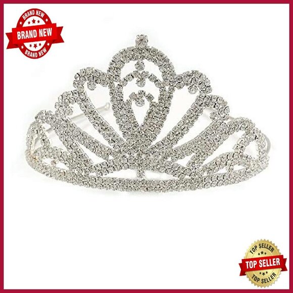 Rhodium Plated Austrian Crystal Tiara Bridal Prom Headband main image 6